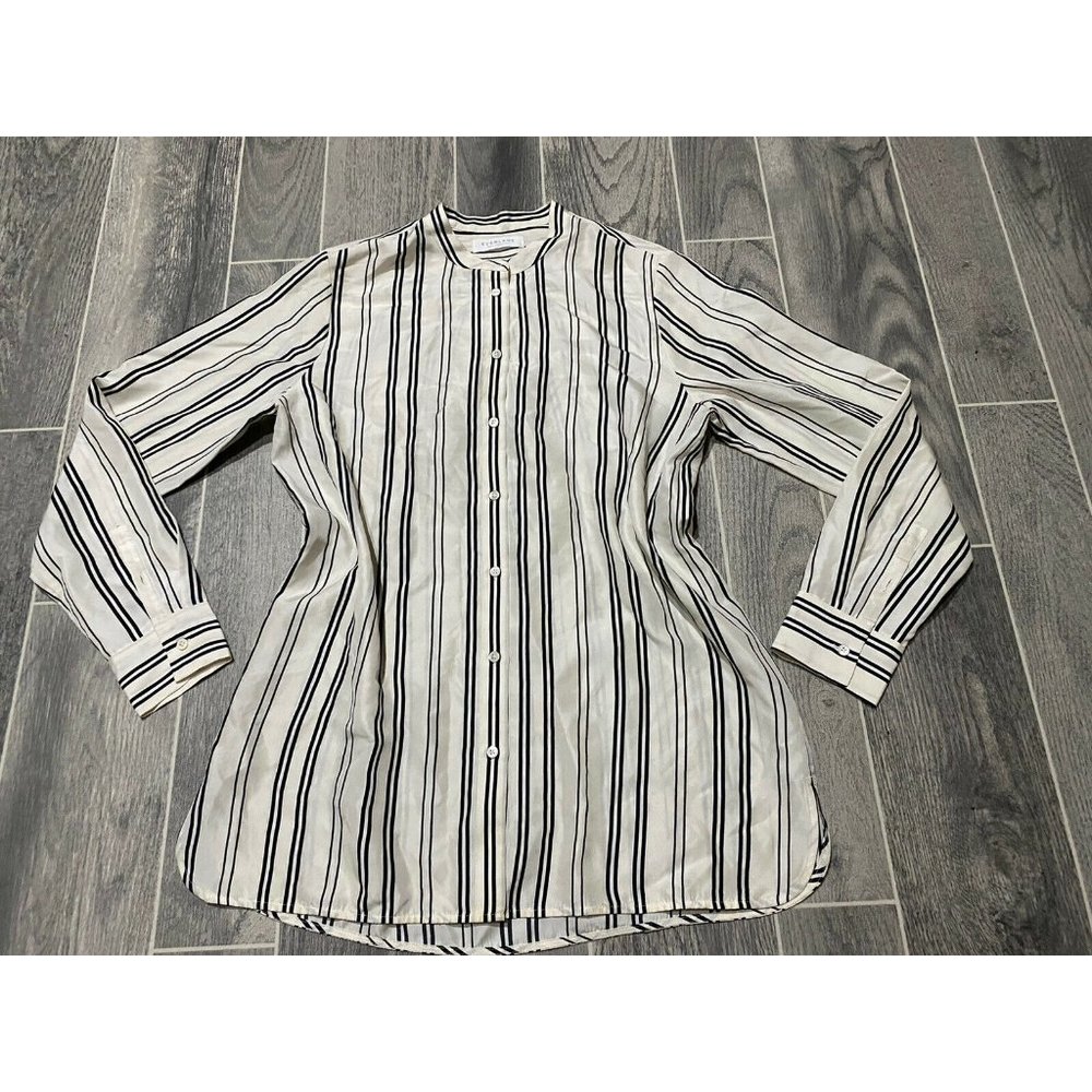 Everlane Sz 8 The Relaxed Silk Collard Striped Shirt Women's Long Sleeve